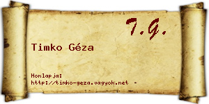 Timko Géza névjegykártya